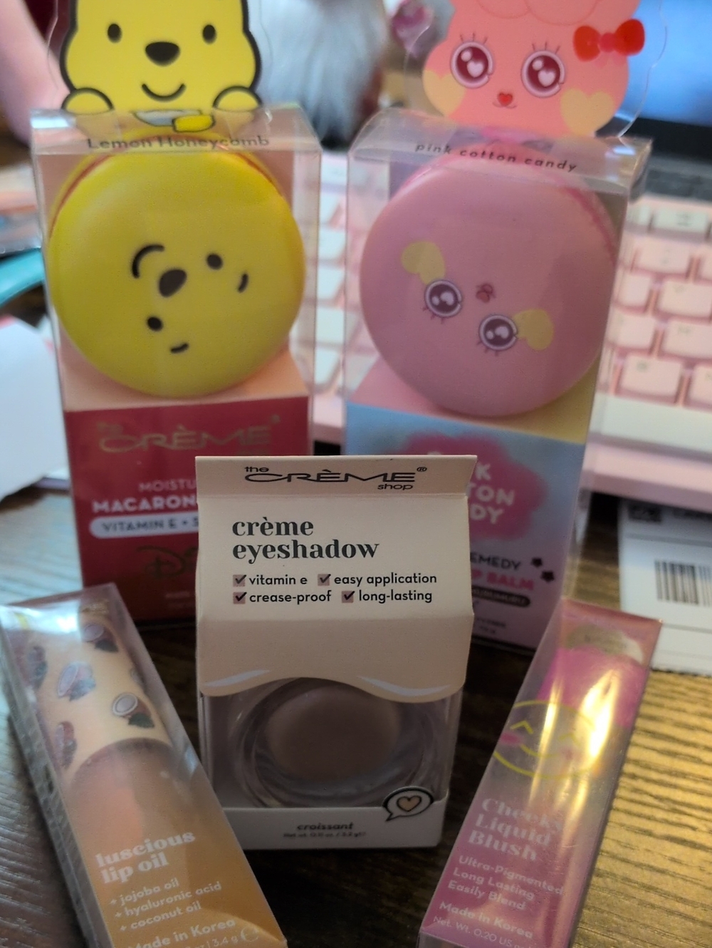 The Creme Shop, Macaroon Cotton Candy Lip Balm, Lip Oil, Eyeshadow, Blush Bundle